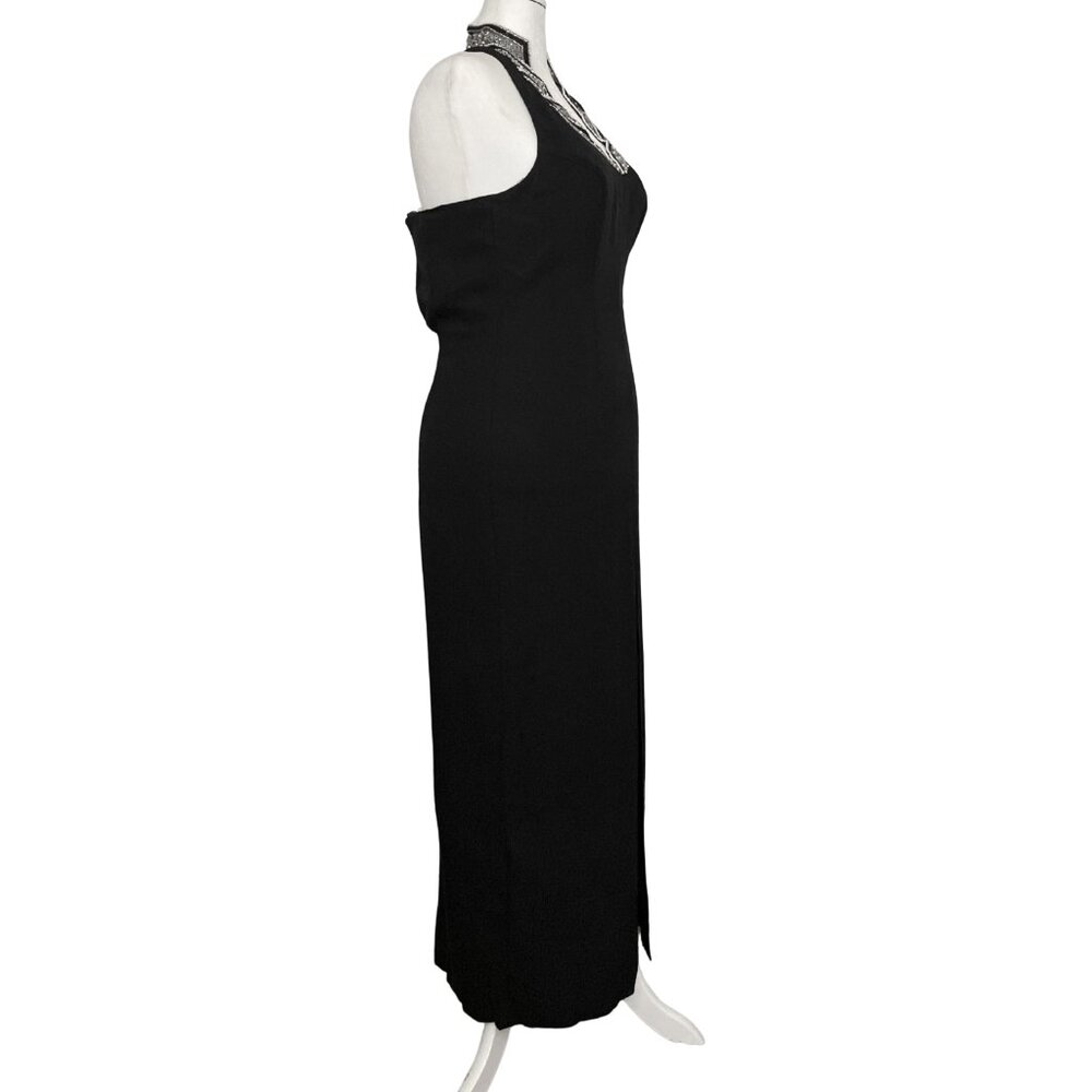 Vintage 90s Black Beaded Halter Prom Formal Dress. M/L 14. Art Deco Whimsigoth - Picture 6 of 10